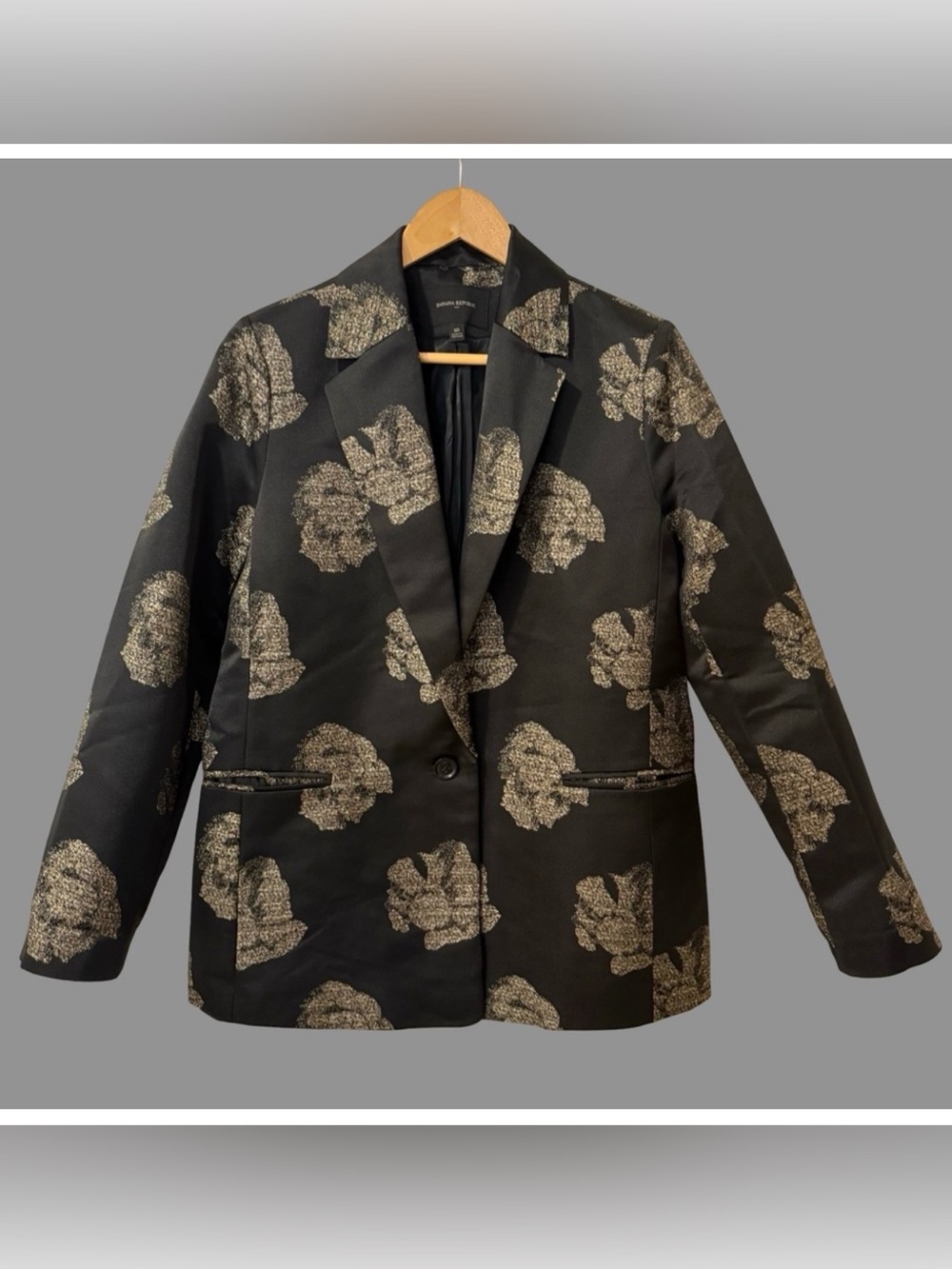 Banana Republic Metallic Floral Black Blazer 12 Petite - super elegant !
